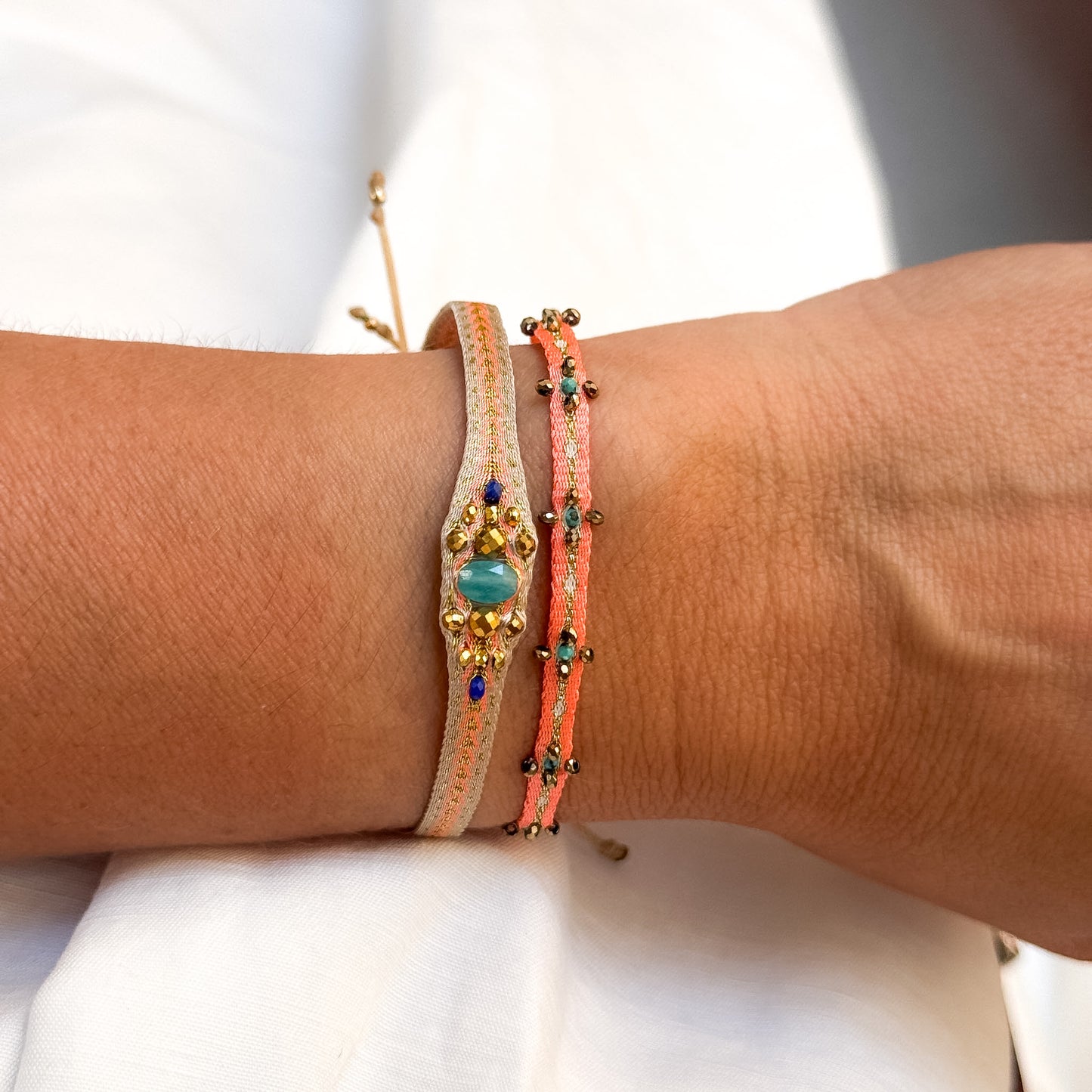 Bracciale Parigi esclusivo in lurex fluo e pietre semi preziose - 0.7cm regolabile - Lumiere Bijoux