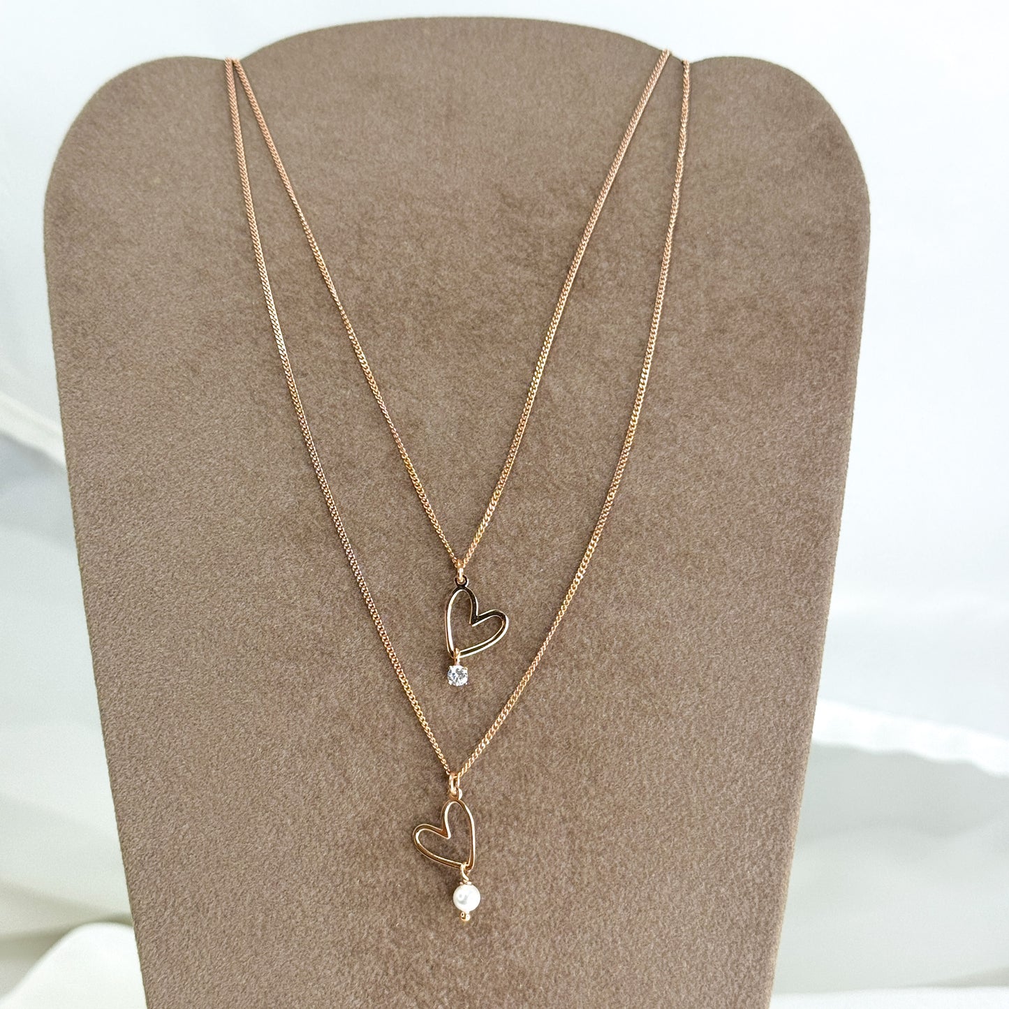 Collana lunga cm 60 catena veneziana con cuore Mykonos con perla o punto luce pendente - Lumiere Bijoux