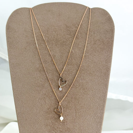 Collana lunga cm 60 catena veneziana con cuore Mykonos con perla o punto luce pendente - Lumiere Bijoux