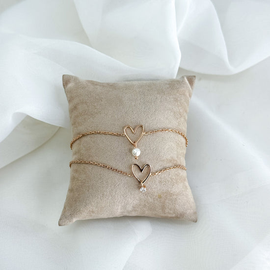 Bracciale cuore Mikonos in linea con perla o punto luce pendente - Lumiere Bijoux