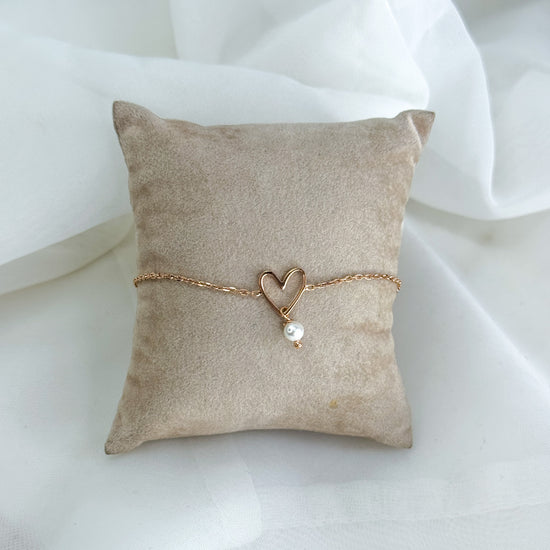 Bracciale cuore Mikonos in linea con perla o punto luce pendente - Lumiere Bijoux