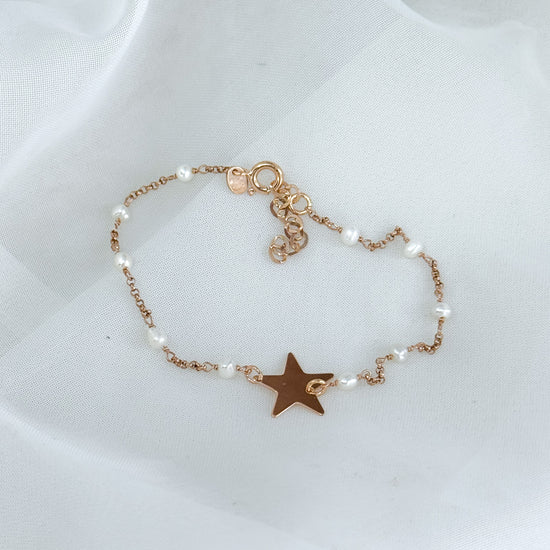 Bracciale catena rado perle perle con stella o cuore rosè in linea - Lumiere Bijoux