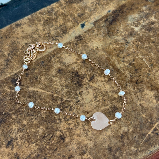Bracciale catena rado perle perle con stella o cuore rosè in linea - Lumiere Bijoux