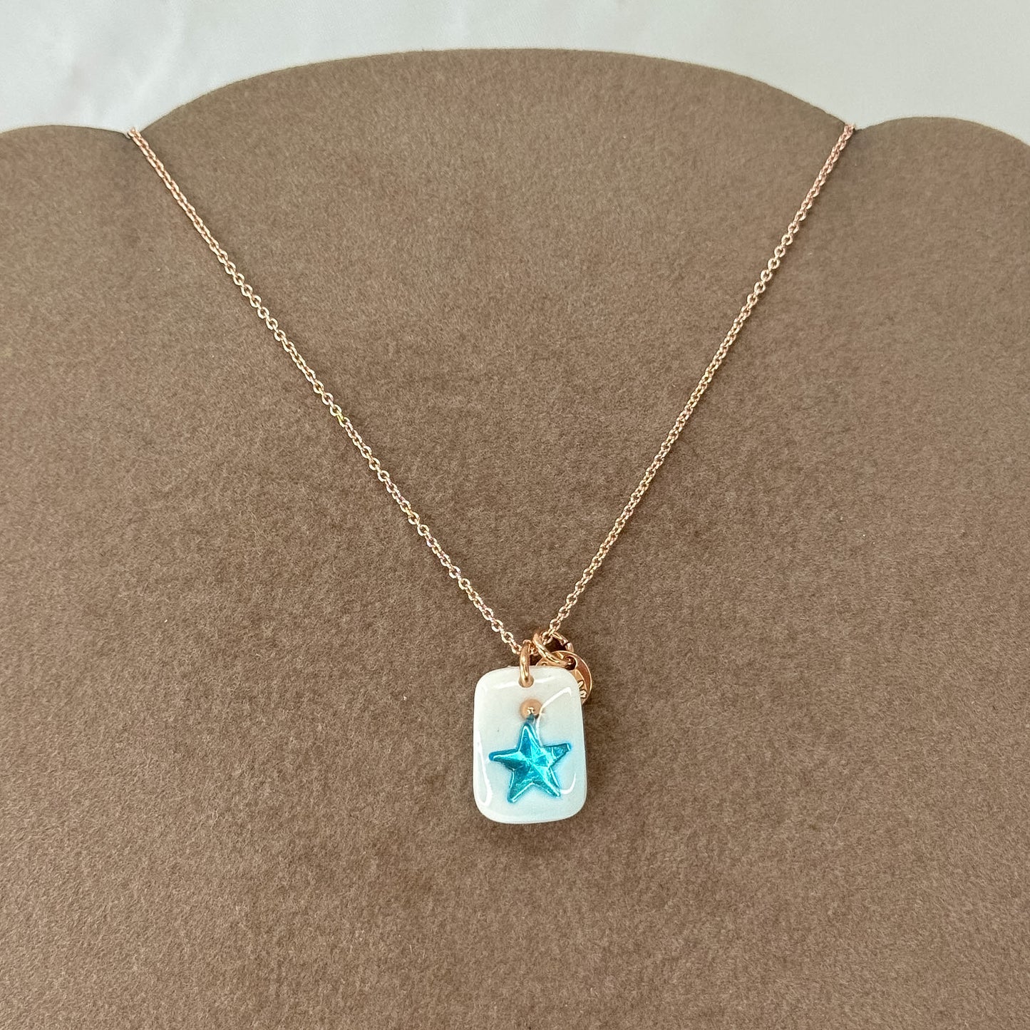 Collana cm40 Targhetta ceramica cipinta a cano con cristallo Swarovski Argento 925 Rosé - Lumiere Bijoux