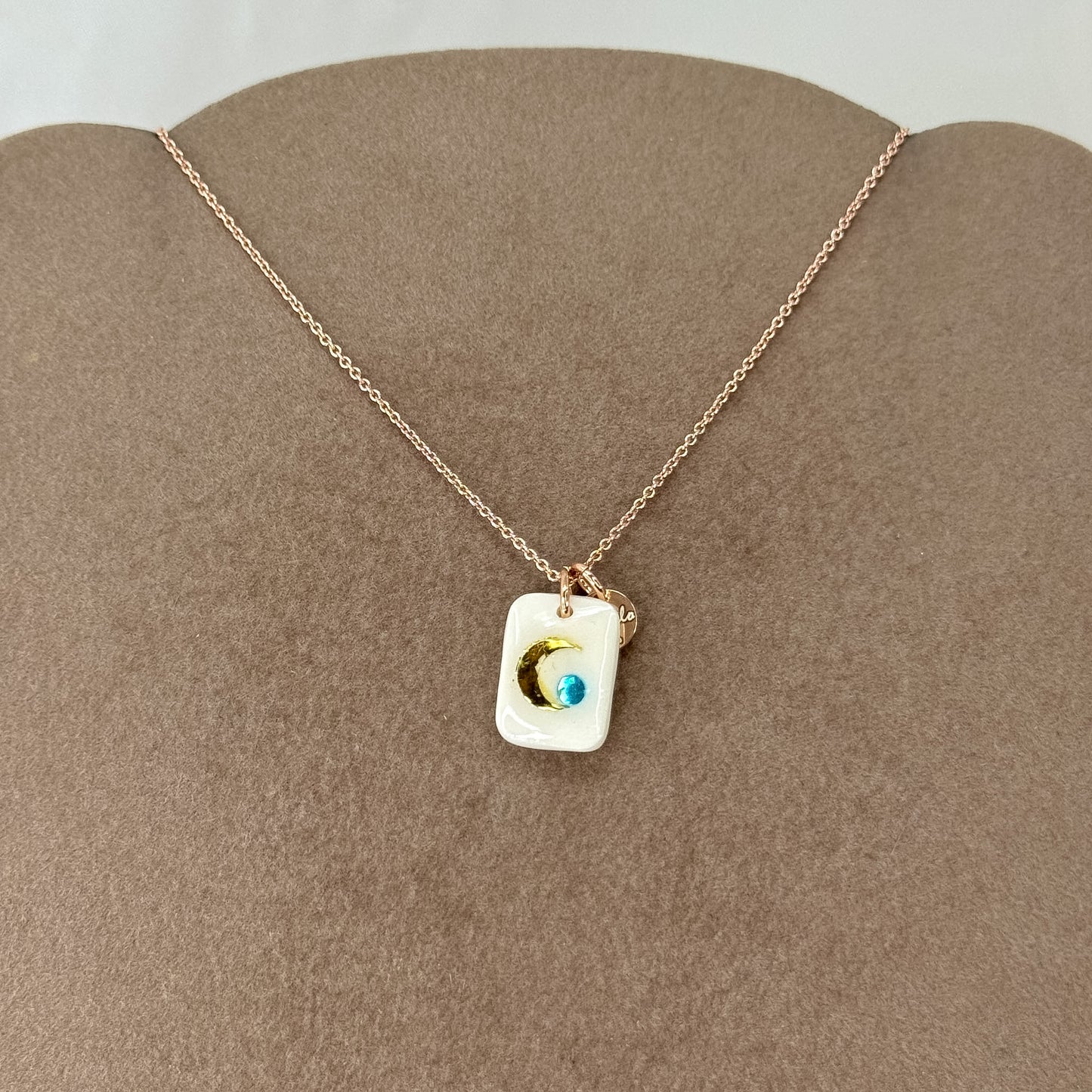 Collana cm40 Targhetta ceramica cipinta a cano con cristallo Swarovski Argento 925 Rosé - Lumiere Bijoux