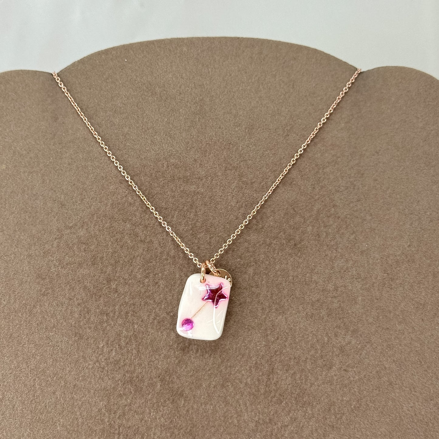 Collana cm40 Targhetta ceramica cipinta a cano con cristallo Swarovski Argento 925 Rosé - Lumiere Bijoux