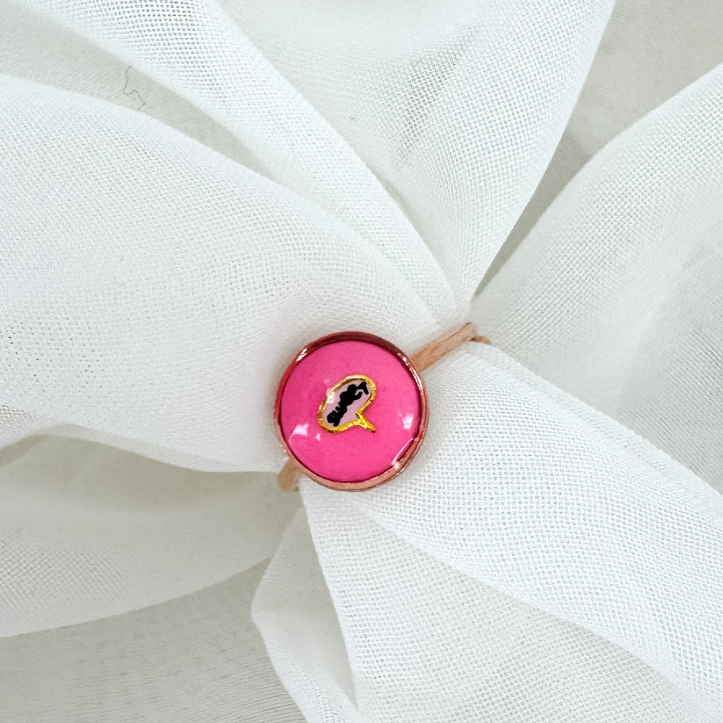 Anelli Regolabili Argento 925 Rosé con Bottone Ceramica dipinto a mano - Lumiere Bijoux