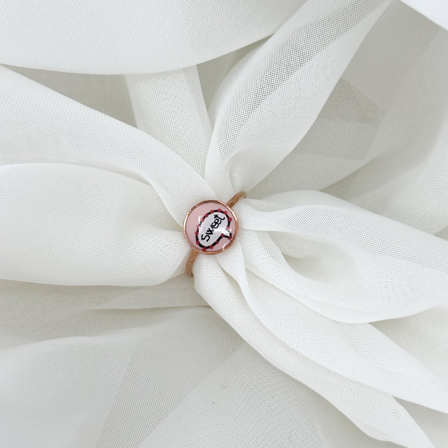 Anelli Regolabili Argento 925 Rosé con Bottone Ceramica dipinto a mano - Lumiere Bijoux