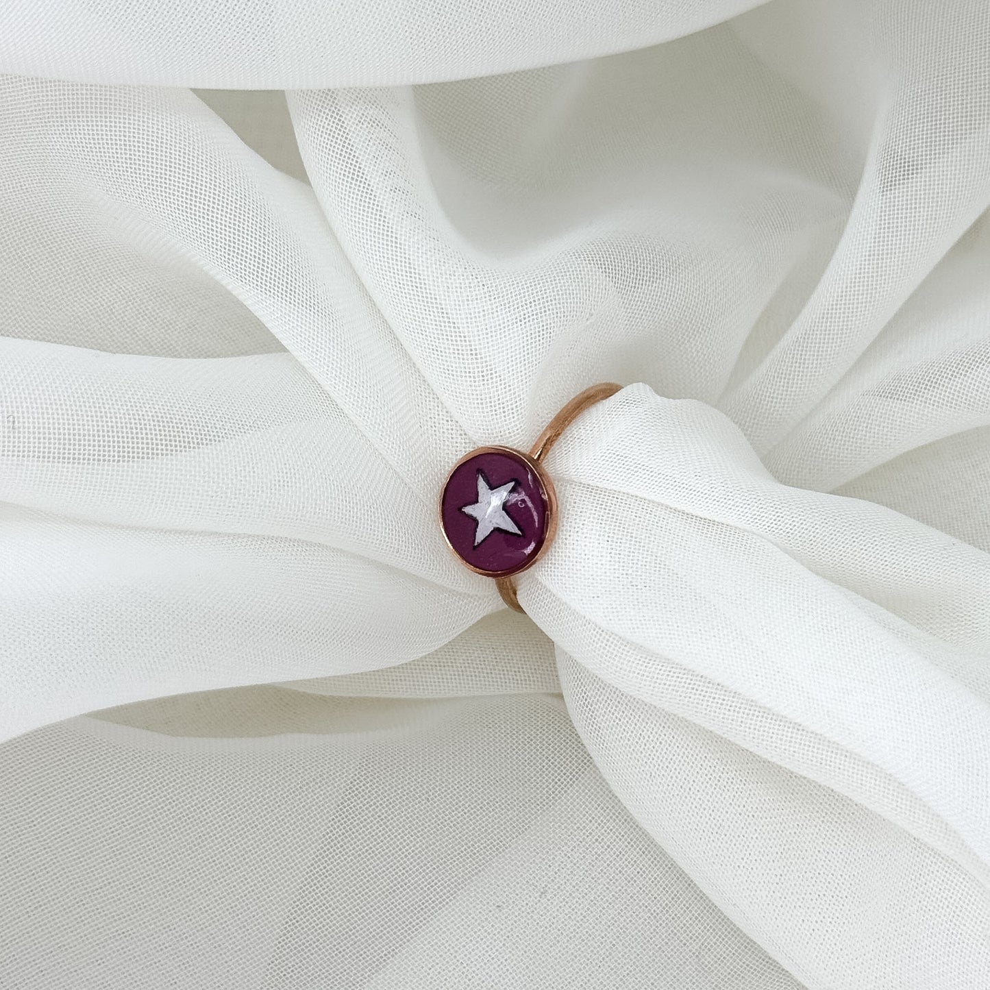 Anelli Regolabili Argento 925 Rosé con Bottone Ceramica dipinto a mano - Lumiere Bijoux