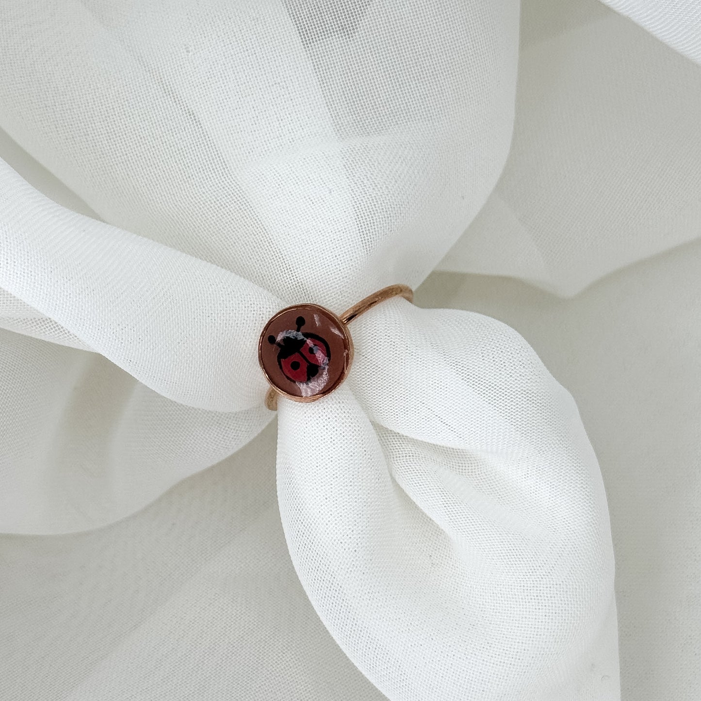 Anelli Regolabili Argento 925 Rosé con Bottone Ceramica dipinto a mano - Lumiere Bijoux