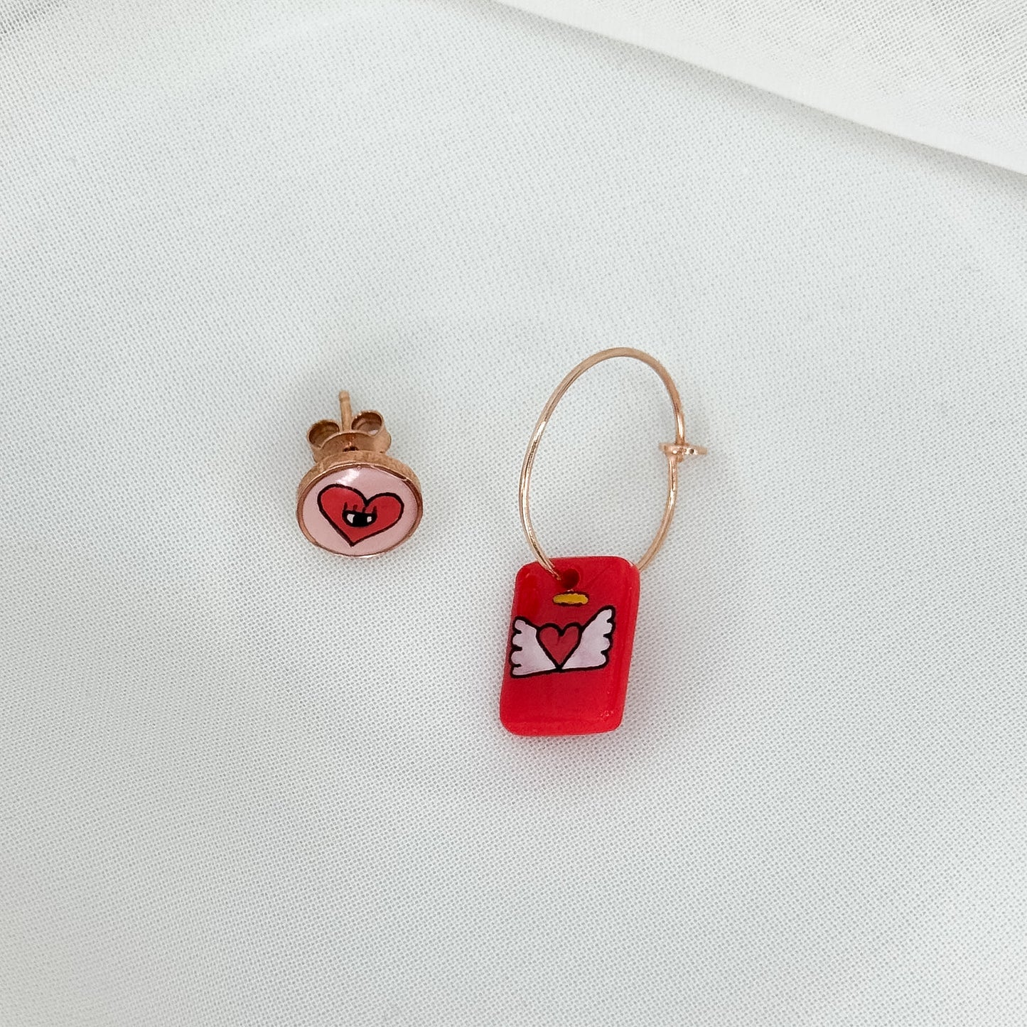 Coppia orecchini scoppiati argento 925 Rosé con ceramica dipinta a mano - Lumiere Bijoux