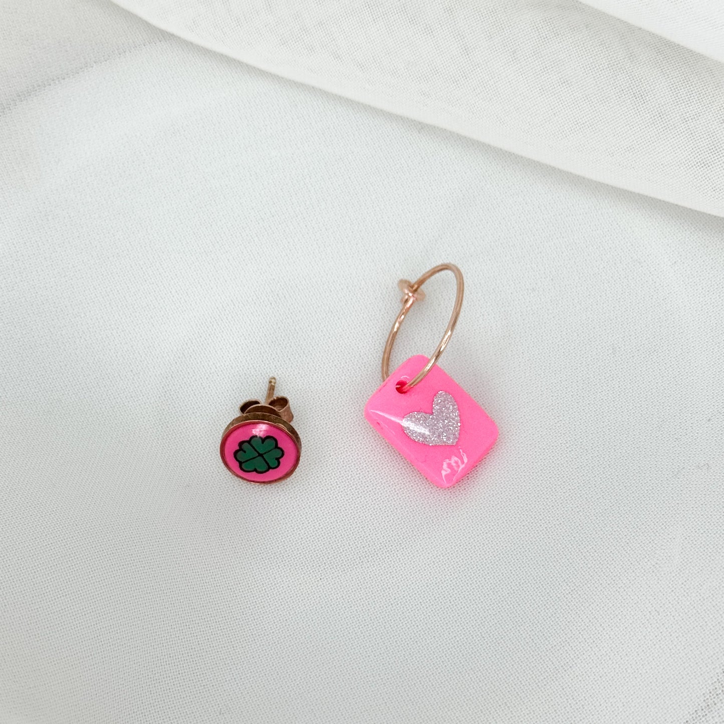 Coppia orecchini scoppiati argento 925 Rosé con ceramica dipinta a mano - Lumiere Bijoux