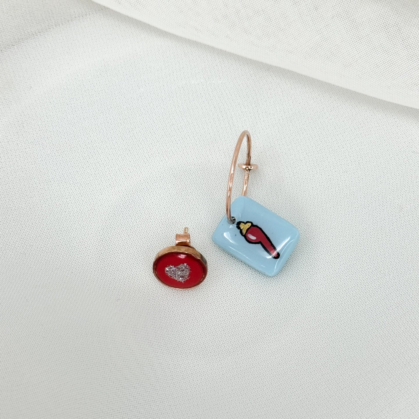 Coppia orecchini scoppiati argento 925 Rosé con ceramica dipinta a mano - Lumiere Bijoux