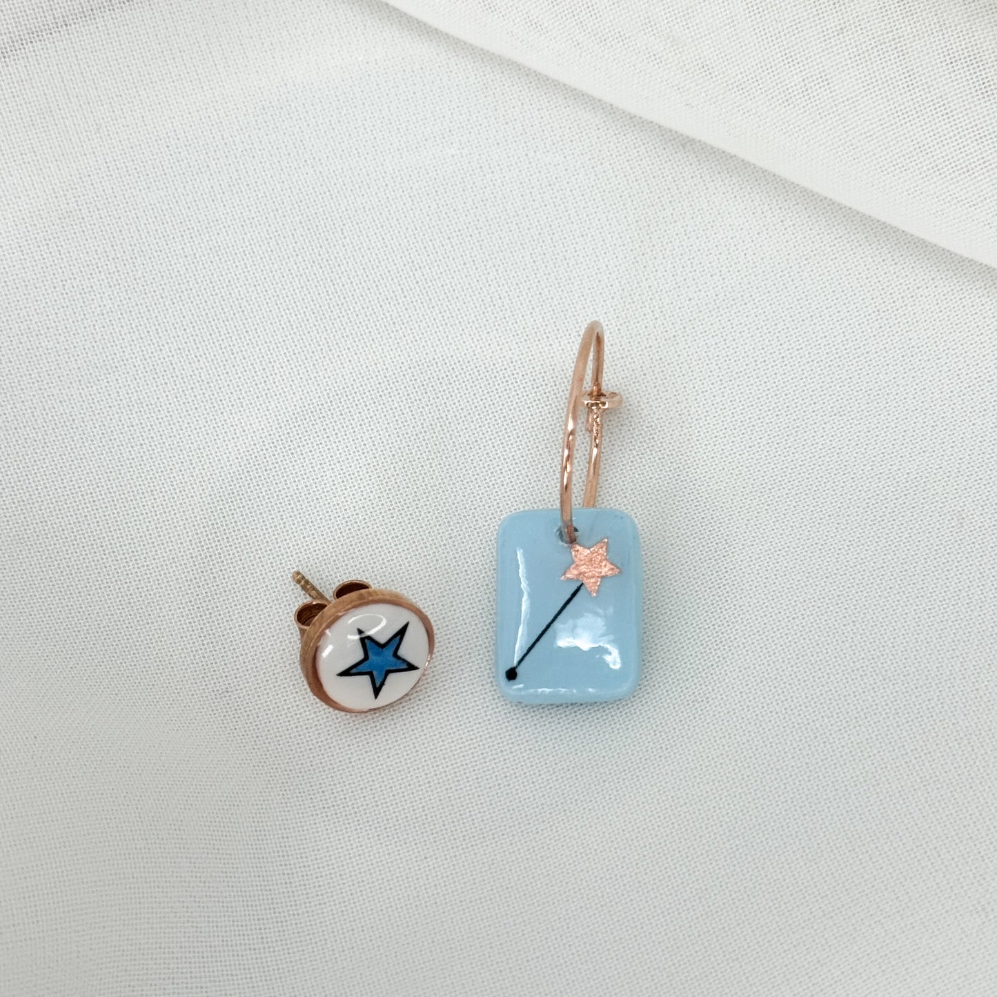 Coppia orecchini scoppiati argento 925 Rosé con ceramica dipinta a mano - Lumiere Bijoux