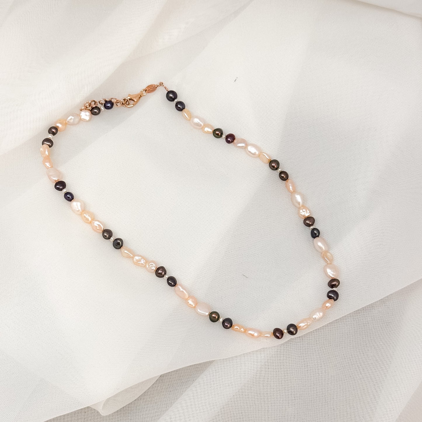 Collana di perle rosa bianche e cioccolato - Pezzo Unico 46 - Lumiere Bijoux