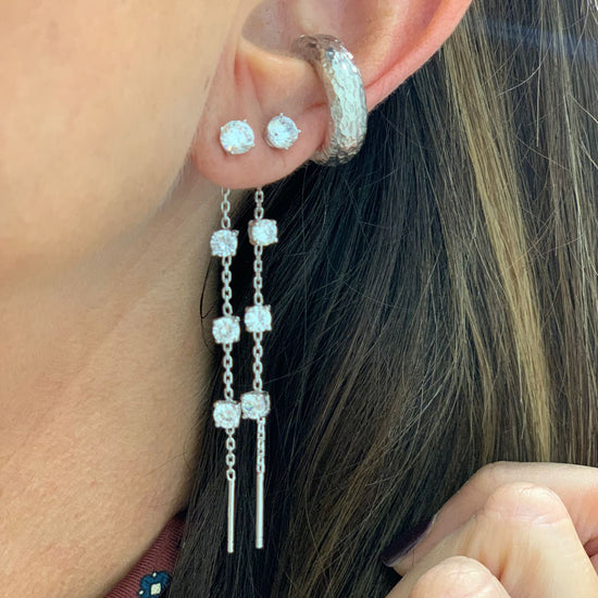 Coppia Orecchini pendenti catenella con 4 punti luce - Lumiere Bijoux