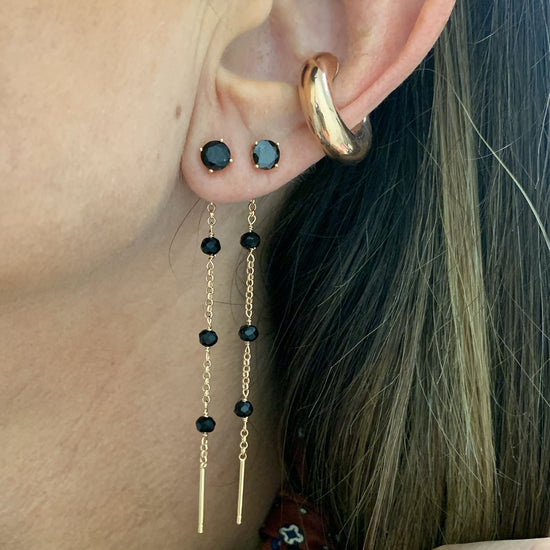 Coppia Orecchini pendenti catenella con 4 zirconi neri a cascata - Lumiere Bijoux