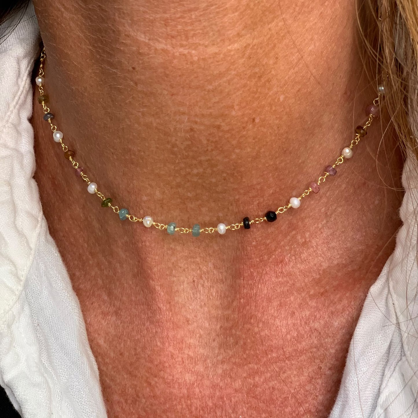 Collana rosario tormalina alternata da perle naturali - Lumiere Bijoux