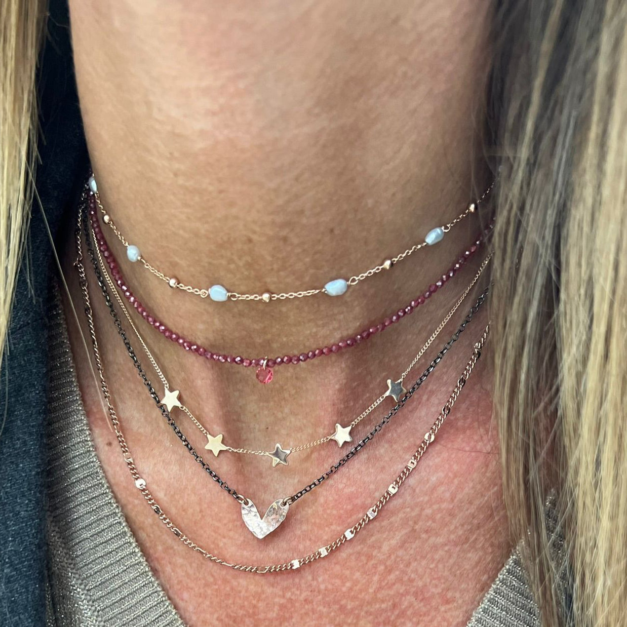 Collana choker 35 cm argento rosé con micro cristalli e zircone pendente - Lumiere Bijoux