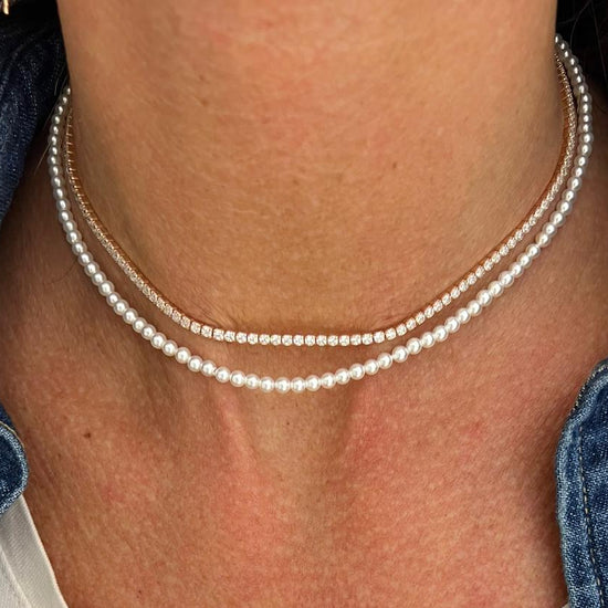 Collana choker 33cm doppio filo perle e zirconi tennis - Lumiere Bijoux
