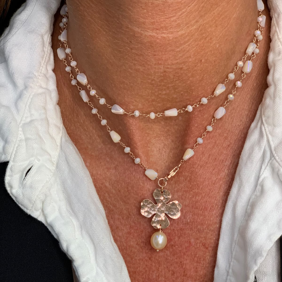 Collana magica lunga trasformabile cm 75 argento con cristalli e cuore di nini e quadrifolio - Lumiere Bijoux
