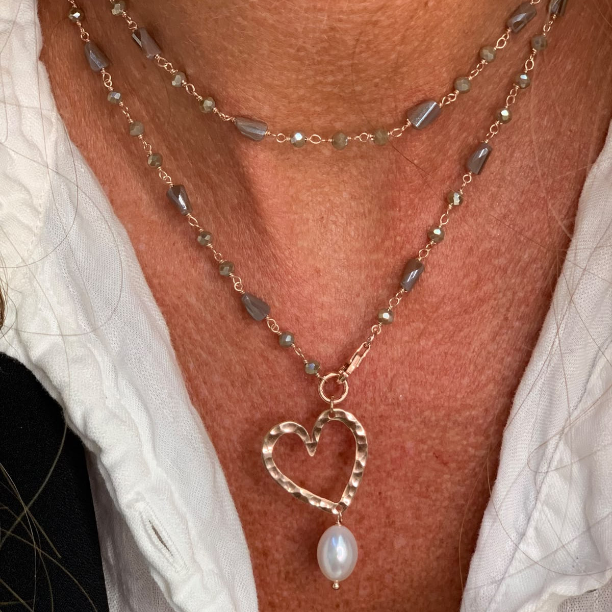 Collana magica lunga trasformabile cm 75 argento con cristalli e cuore di nini e quadrifolio - Lumiere Bijoux