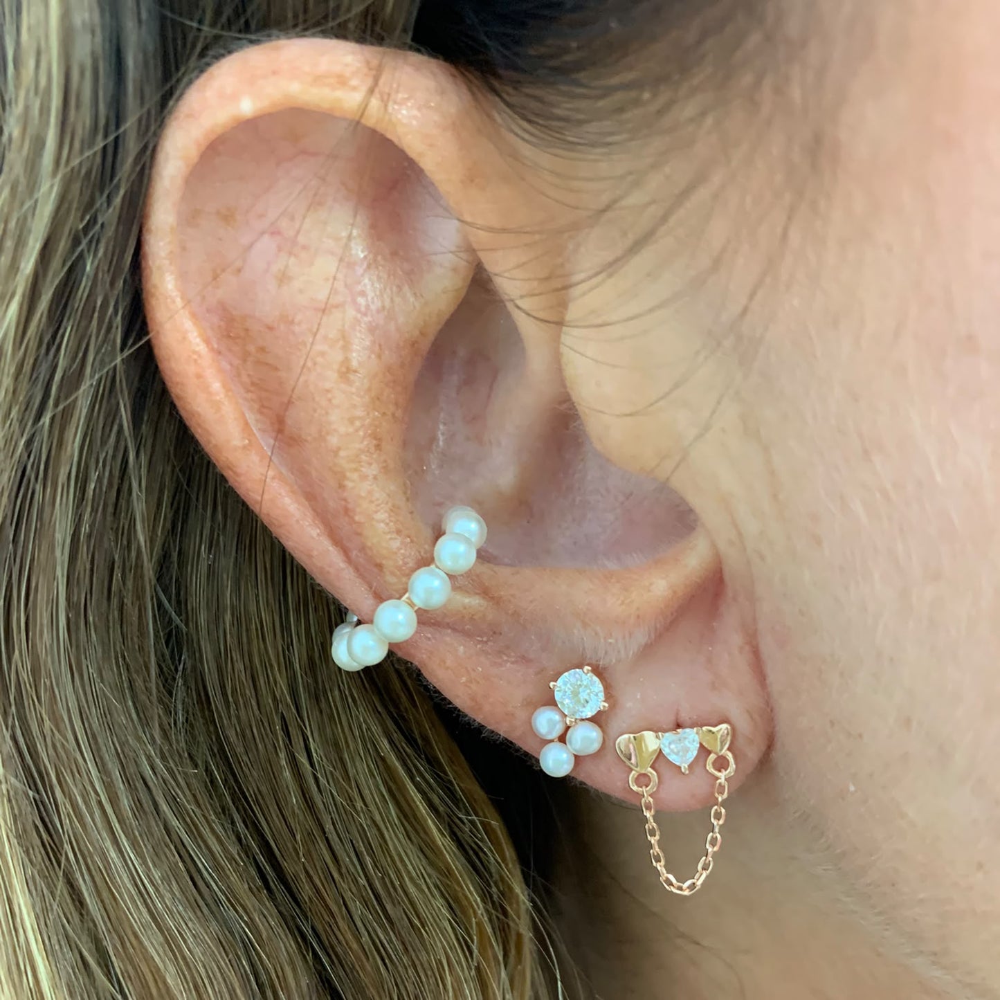 Coppia orecchini micro cuori e catenella - Lumiere Bijoux