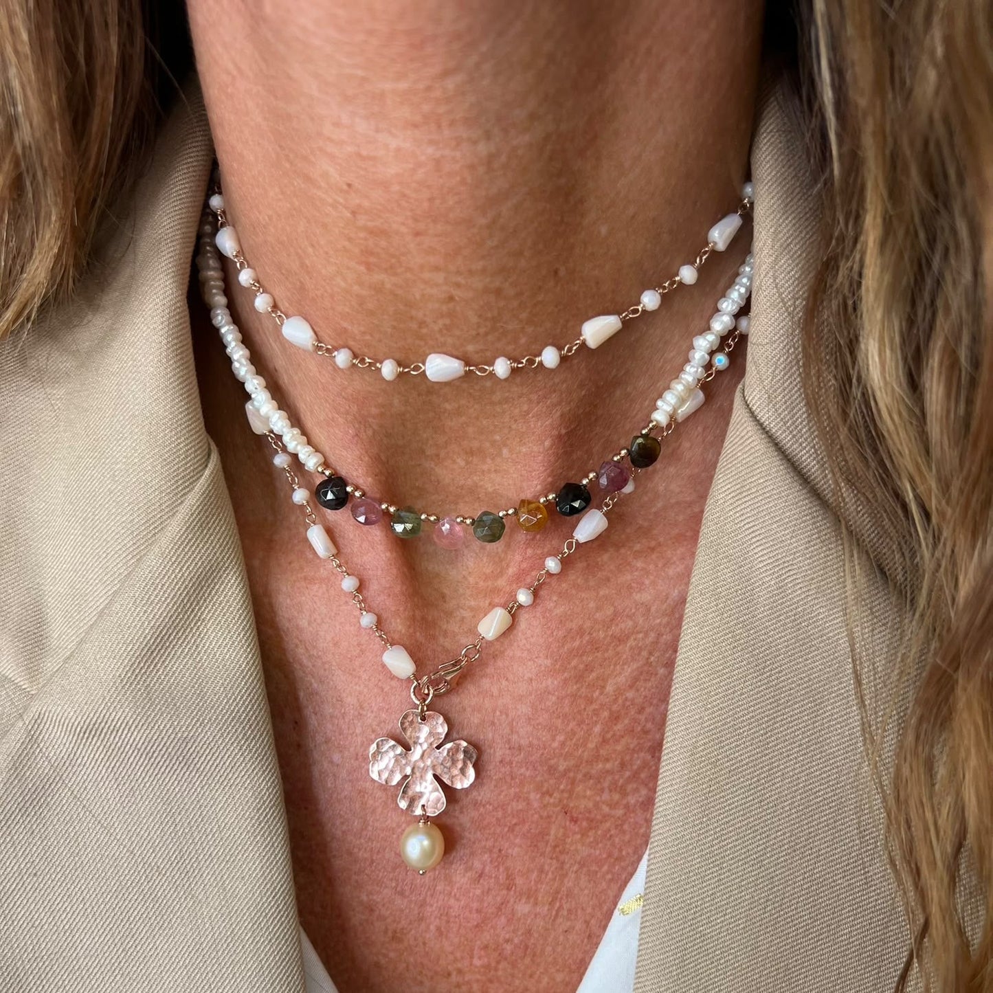 Collana magica lunga trasformabile cm 75 argento con cristalli e cuore di nini e quadrifolio - Lumiere Bijoux