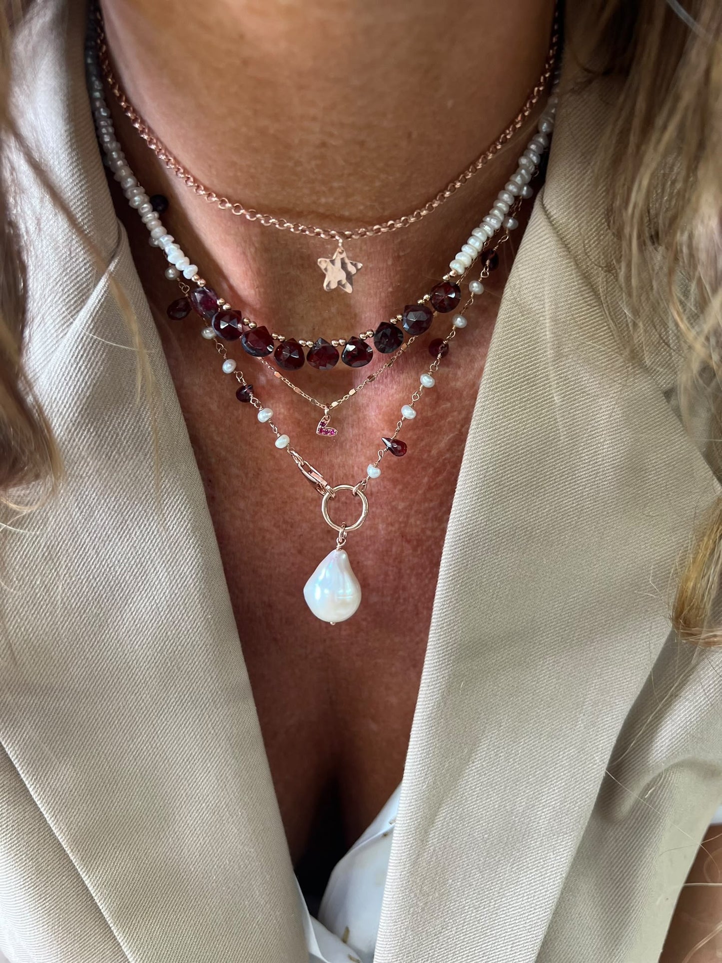 Collana magica lunga trasformabile cm 75 argento con perle e granato e perla barocca - Lumiere Bijoux