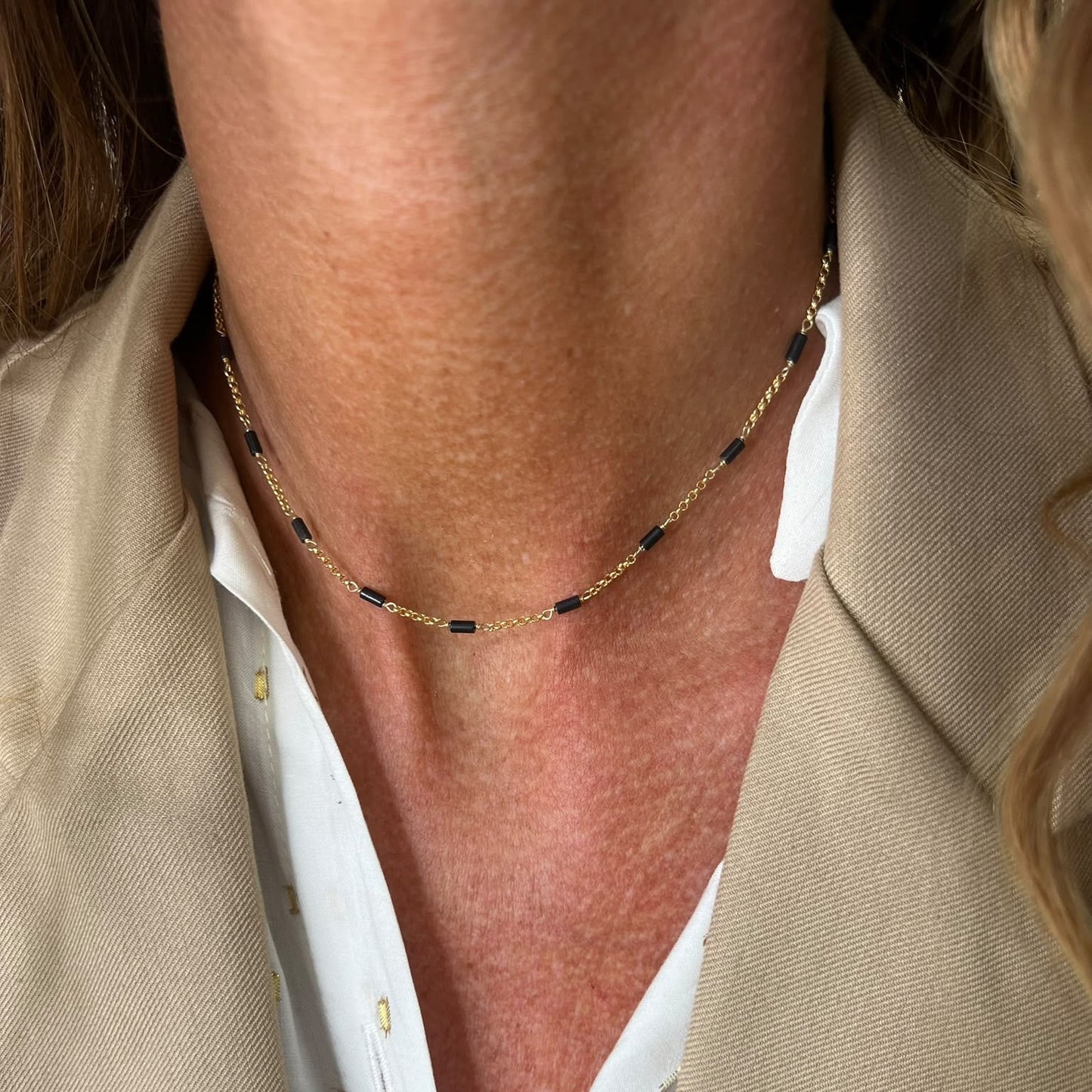 Collana catena rolò con tubetti neri in argento oro - Lumiere Bijoux