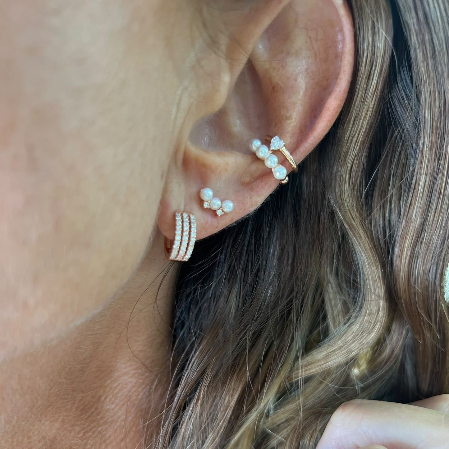 Coppia orecchini cerchietto a tre fili zirconi - Lumiere Bijoux