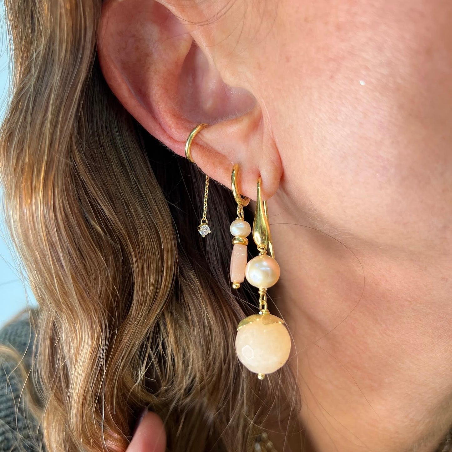 Earcuff cerchio liscio catenella e punto luce pendente - Lumiere Bijoux