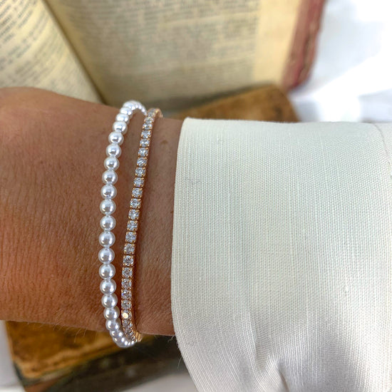 Bracciale doppio filo perle e tennis zirconi argento rosé - Lumiere Bijoux