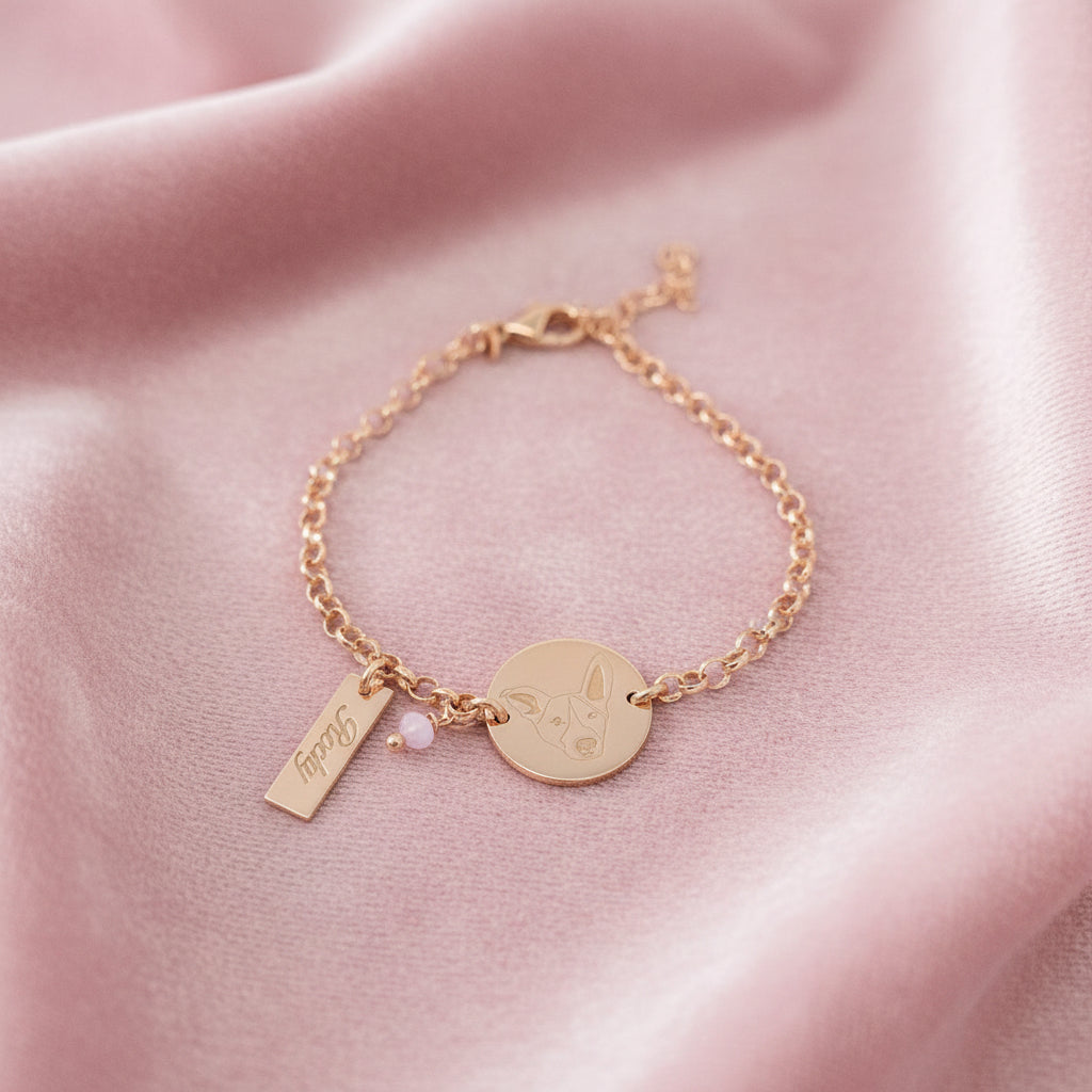 Bracciale targhetta tonda in linea con immagine cane - Lumiere Bijoux