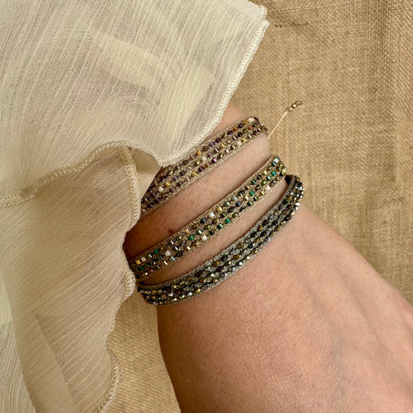 Bracciale Parigi esclusivo in lurex e pietre semi preziose - 0.7cm regolabile - Lumiere Bijoux