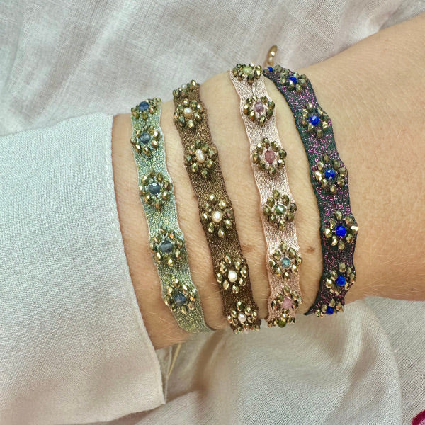 Bracciale Parigi esclusivo in lurex e pietre semi preziose - 0.7cm regolabile - Lumiere Bijoux