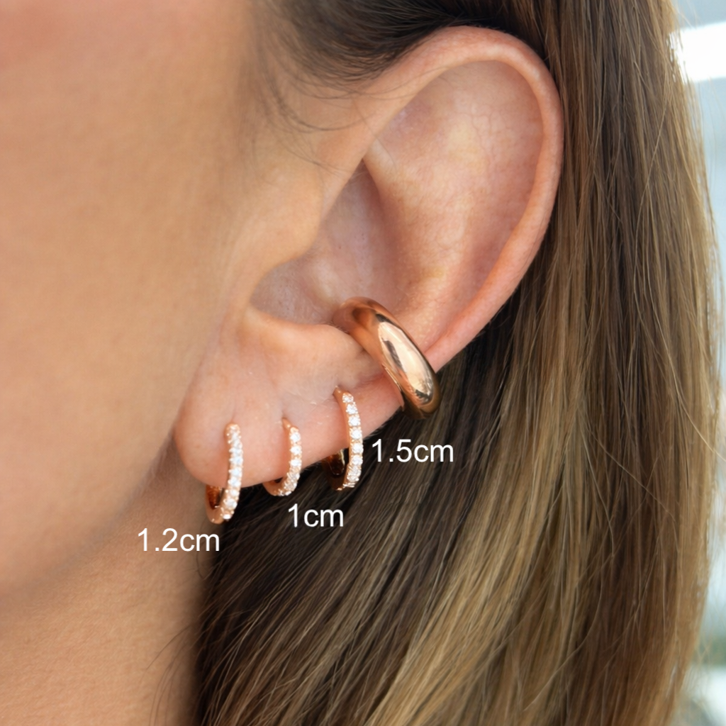 Orecchino singolo cerchietto zirconi bianchi 1cm - 1.2 cm -1.5 cm - Lumiere Bijoux