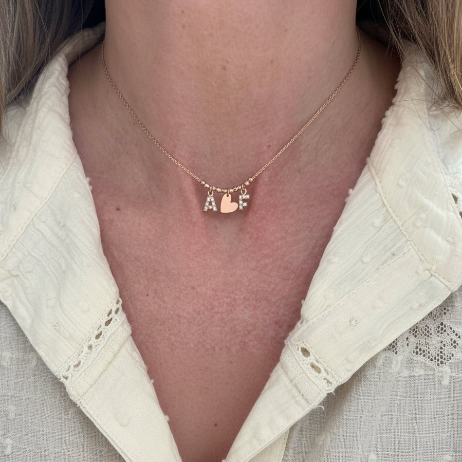 Collana catena forzatina con sfere diamantate iniziali di zirconi e cuore da 0,8 mm cm 35 - Lumiere Bijoux