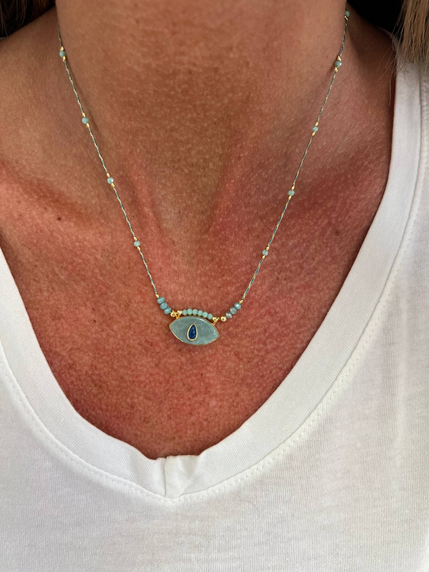 Collana regolabile con cordino e pietra semipreziosa occhio pendente - Lumiere Bijoux