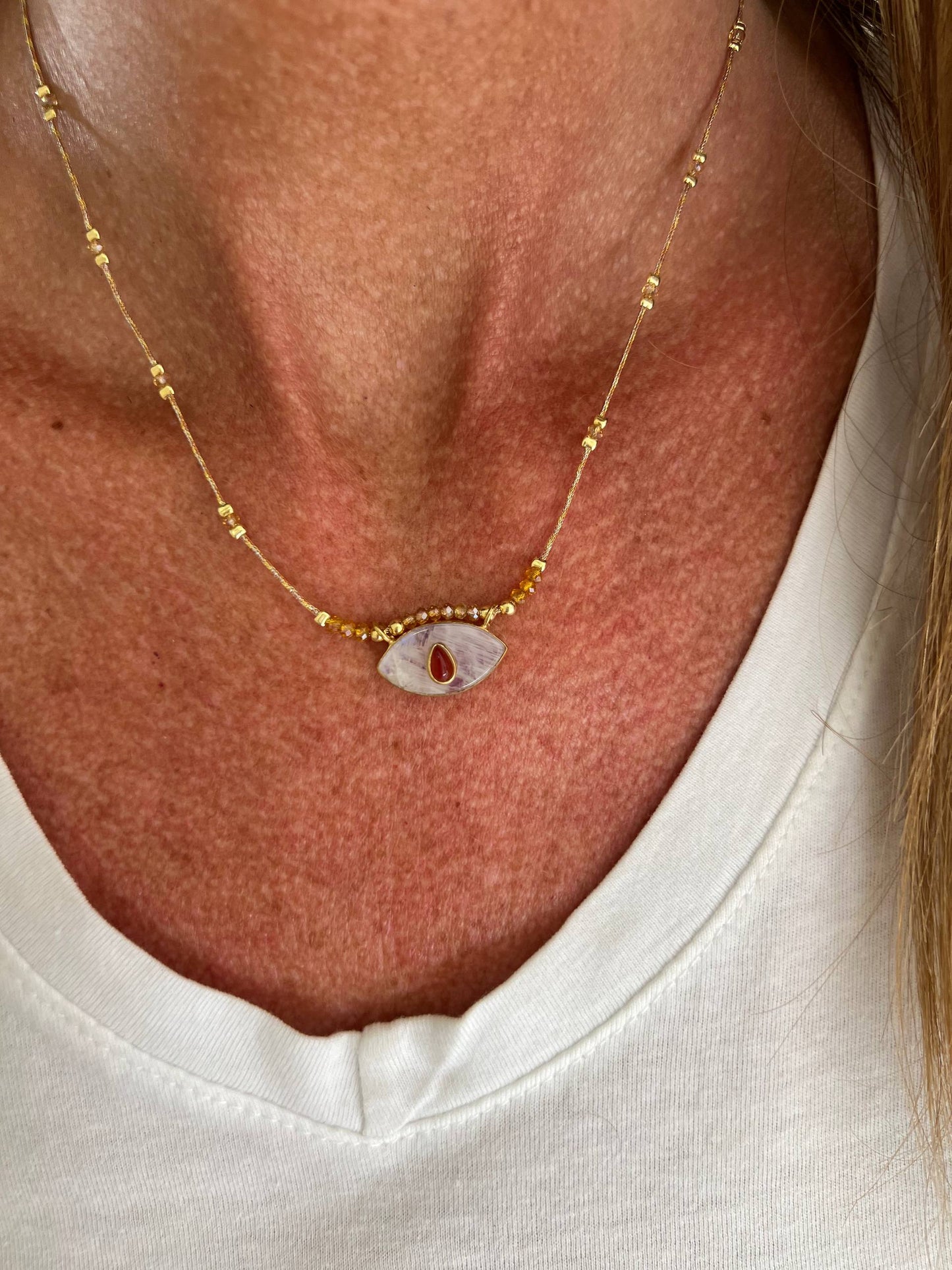 Collana regolabile con cordino e pietra semipreziosa occhio pendente - Lumiere Bijoux