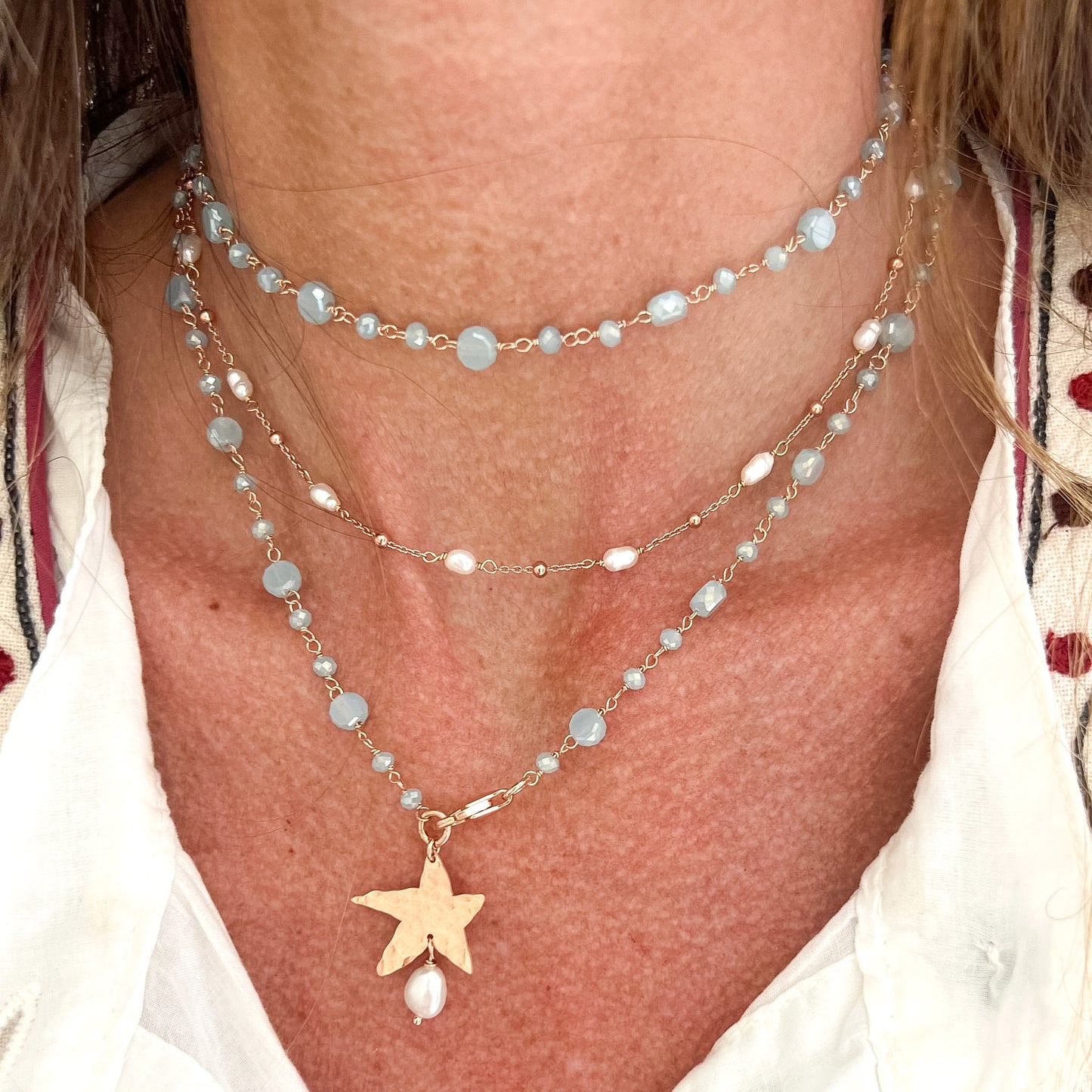 Collana magica lunga trasformabile cm 75 argento rosé soggetto e perla naturale pendente - Lumiere Bijoux