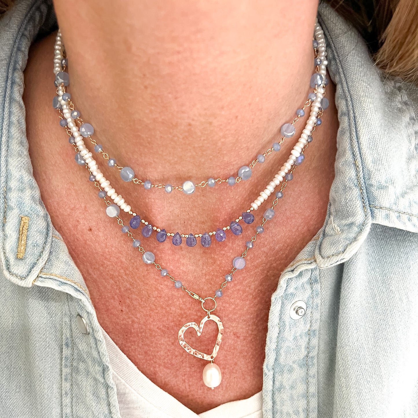 Collana lunga trasformabile cm 75 argento rosé soggetto battuto e perla naturale pendente - Lumiere Bijoux