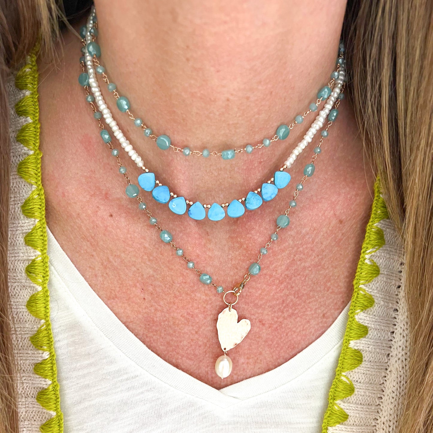 Collana lunga trasformabile cm 75 argento rosé soggetto battuto e perla naturale pendente - Lumiere Bijoux