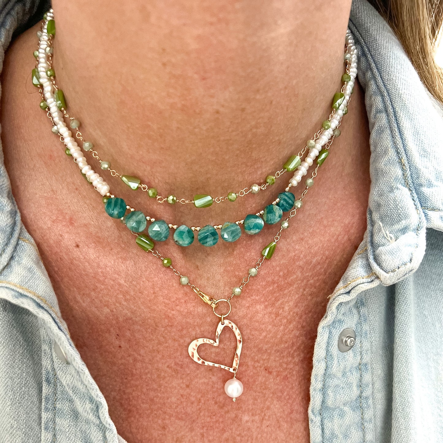 Collana lunga trasformabile cm 75 argento rosé cristalli multiforme soggetto battuto e perla naturale pendente - Lumiere Bijoux