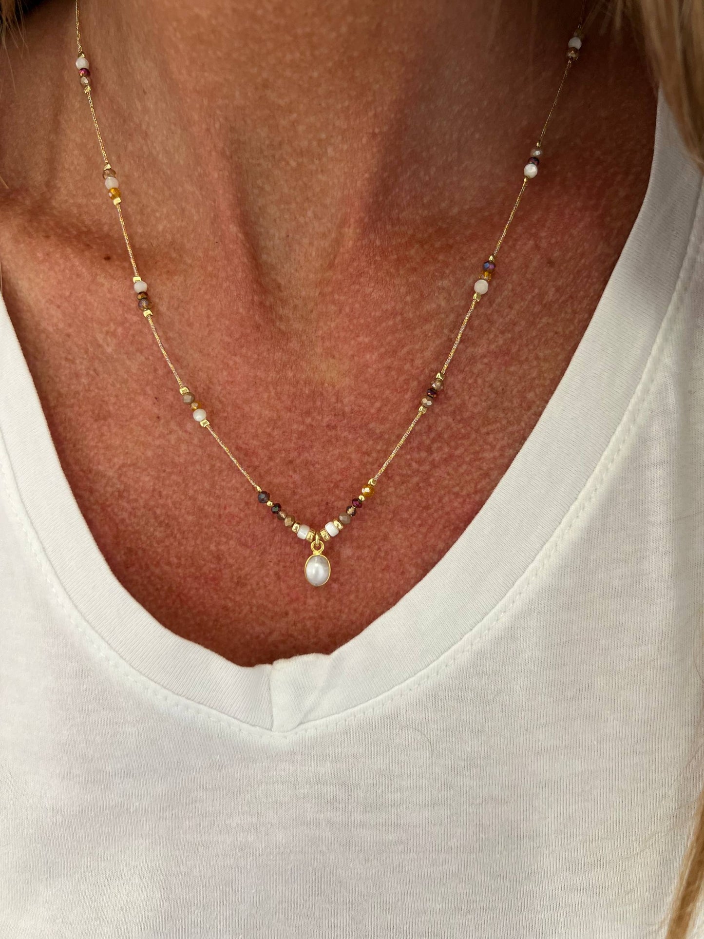Collana lunga regolabile con cordino e pietra semipreziosa pendente goccia - Lumiere Bijoux