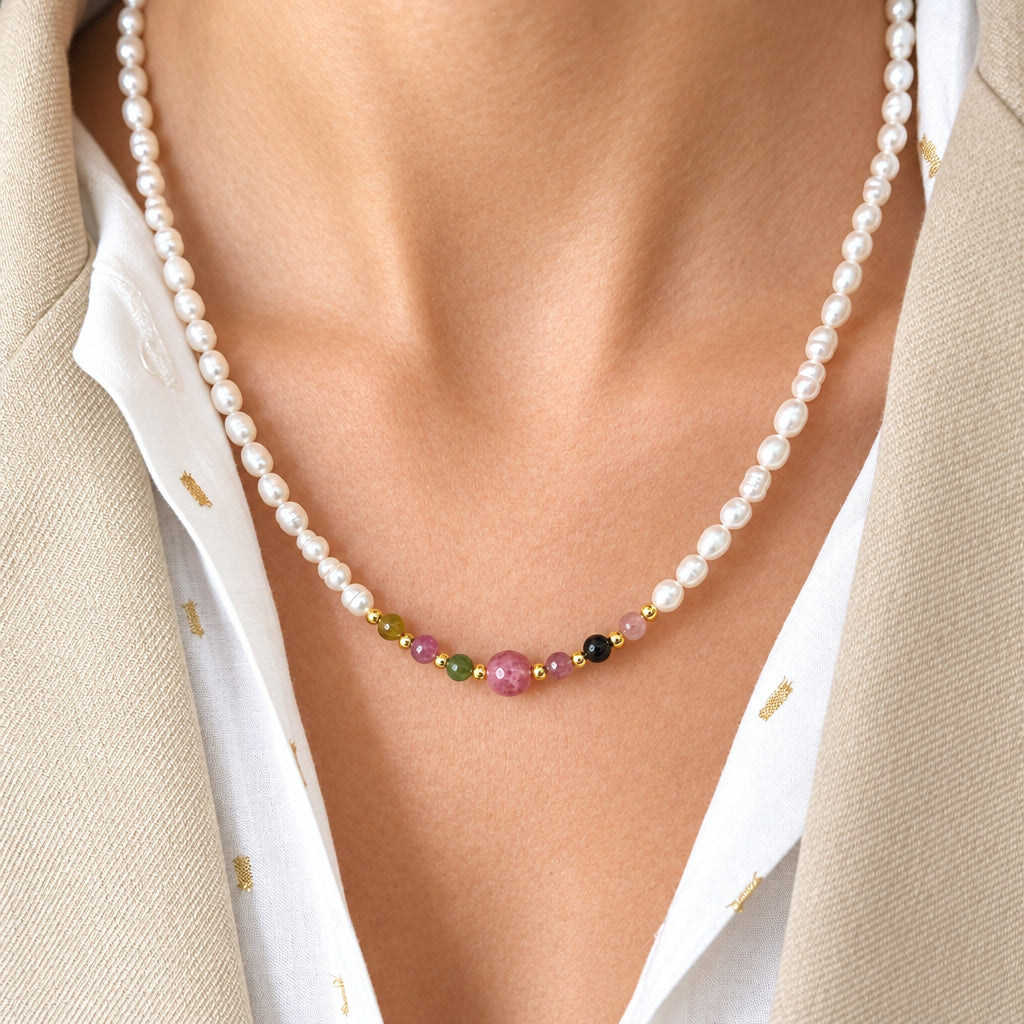 Collana perle e tormalina cm 42 - Lumiere Bijoux