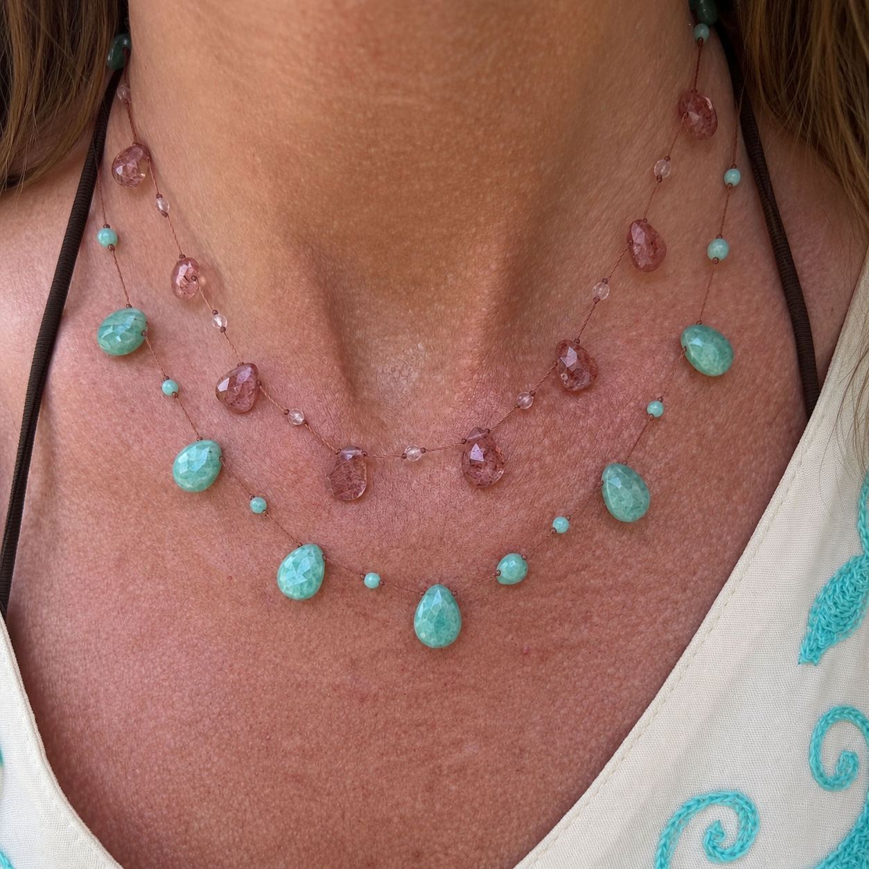 Collana regolabile filo di seta e pietre goccia - Lumiere Bijoux