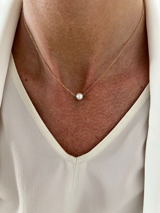 Collana catena forzatina cm38 rosé con perla bianca in linea da 0,6 mm