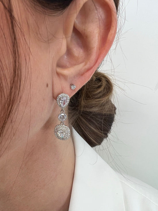 Coppia orecchini gioiello pendenti zirconi bianchi argento bianco 3 cm