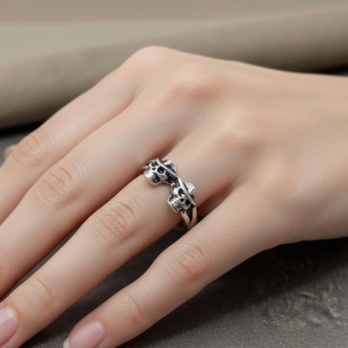 Anello tre teschi cowboy argento misura 16 - pezzo unico - Lumiere Bijoux
